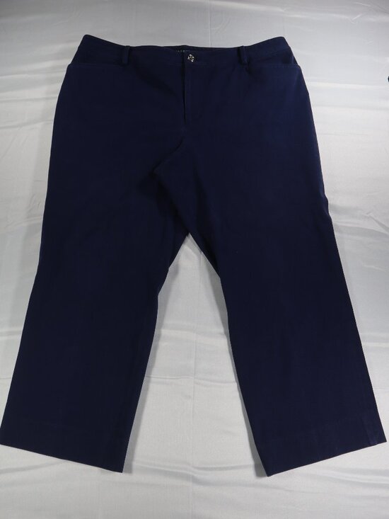 Lauren Ralph Lauren Pants - Lauren Ralph Lauren Women's Wide Leg Pants Size 16 Navy Linen Blend Trouser